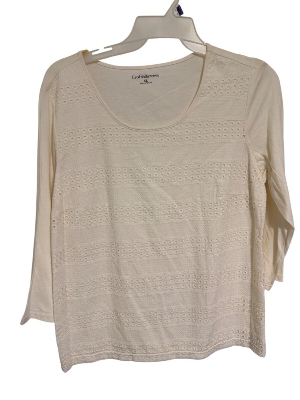 Croft & Barrow Knit Top Off White Cream Eyelet lace Overlay Womans XL